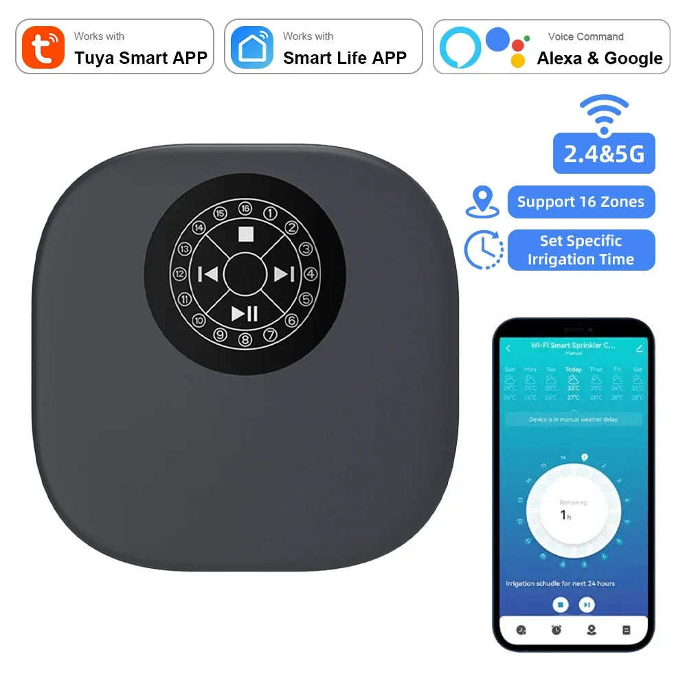 2.4G/5G Tuya WIFI Sprinkler Controller Support 16 Zones Water Timer Garden Irrigation Automatic Irrigation Watering System