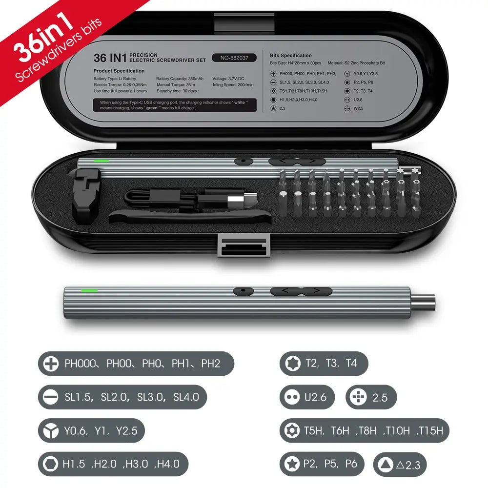 36 In 1 Electric Screwdriver Set Precision Tool Repair Digital Mobile Phone Computer DIY Tools Repair Set and Charging Dock