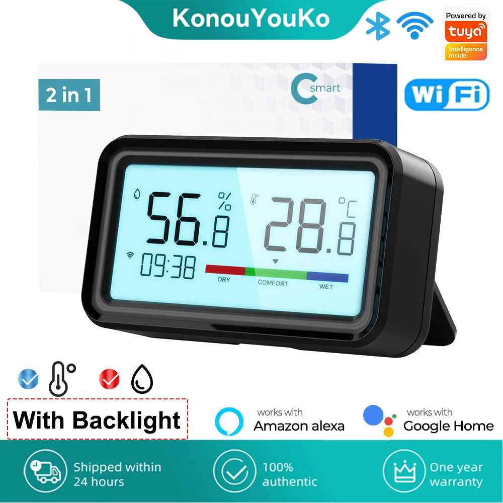 Tuya WiFi Temperature Humidity Sensor Indoor Hygrometer Monitor Backlight Time Display Smart Home Control for Alexa Google Home