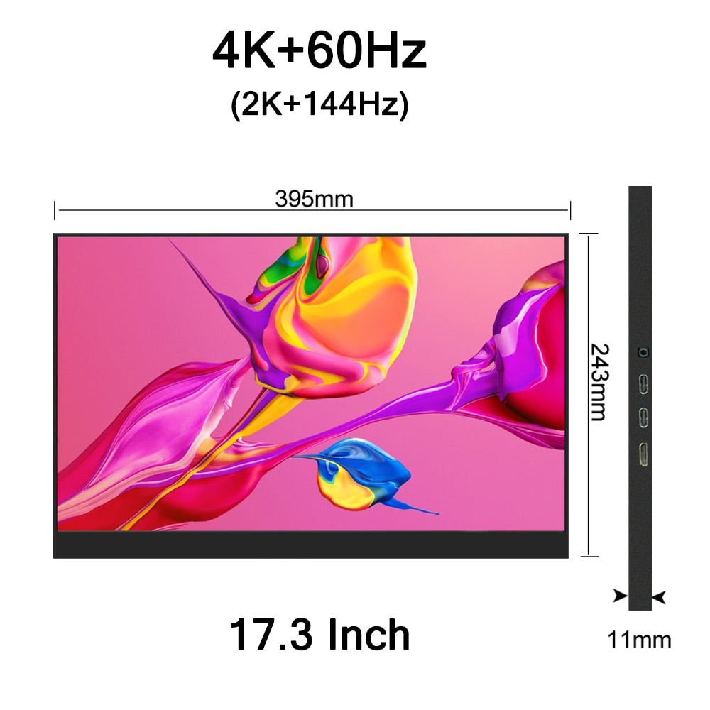 15.6/17.3 Inch 4K 144Hz Touchscreen Portable Monitor 100%DCI-P3 HDR 1MS FreeSync IPS Screen Game Display For XBox PS4/5 Switch