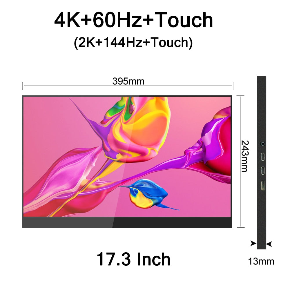 15.6/17.3 Inch 4K 144Hz Touchscreen Portable Monitor 100%DCI-P3 HDR 1MS FreeSync IPS Screen Game Display For XBox PS4/5 Switch