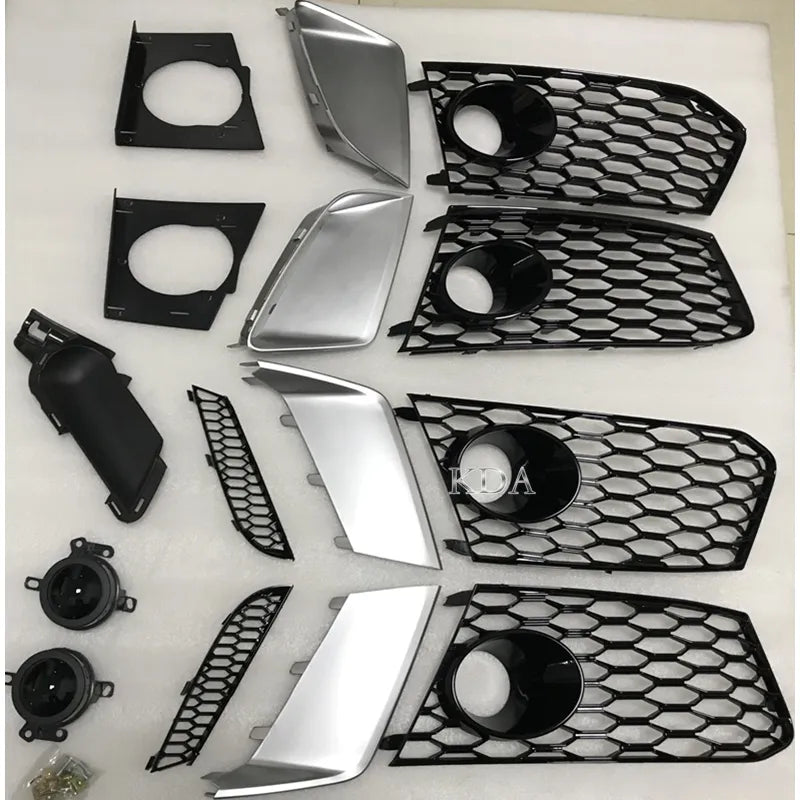 Auto Front Lower Bumper Fog Light Grille Grill Cover Frame Only for Auto A6 A7 Front Grill Upgraded to RS7 RS6 Silver Trim