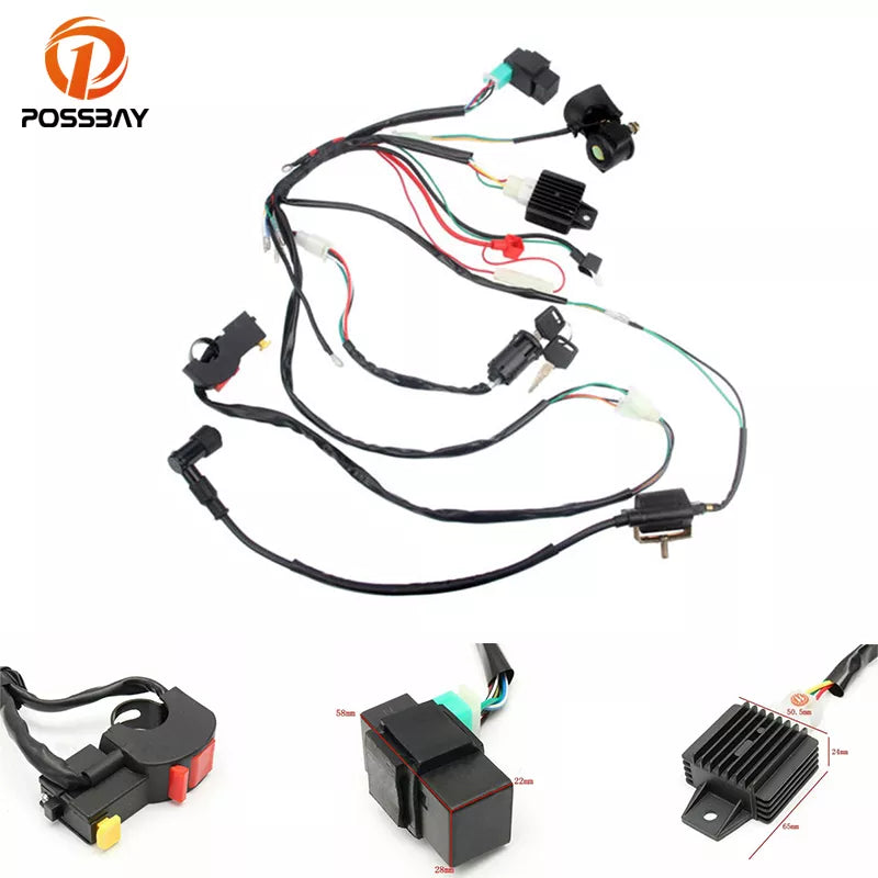 1set Full Electrics Wiring Harness CDI Stator Motorcycle for ATV QUAD 50-110cc Scooter Dirt Bikes Moto Harness Ignition System