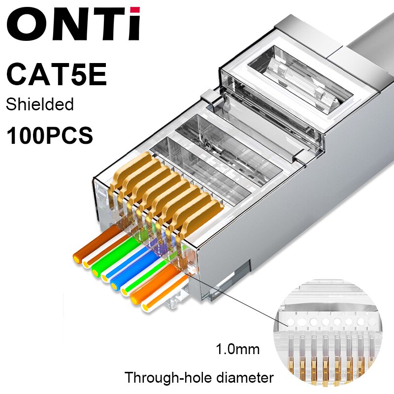 ONTi RJ45 Pass Through Crimper Tool and Rj45 Connector, Ethernet Crimper Crimping Tool Wire Stripper Cutter for Cat6a Cat5