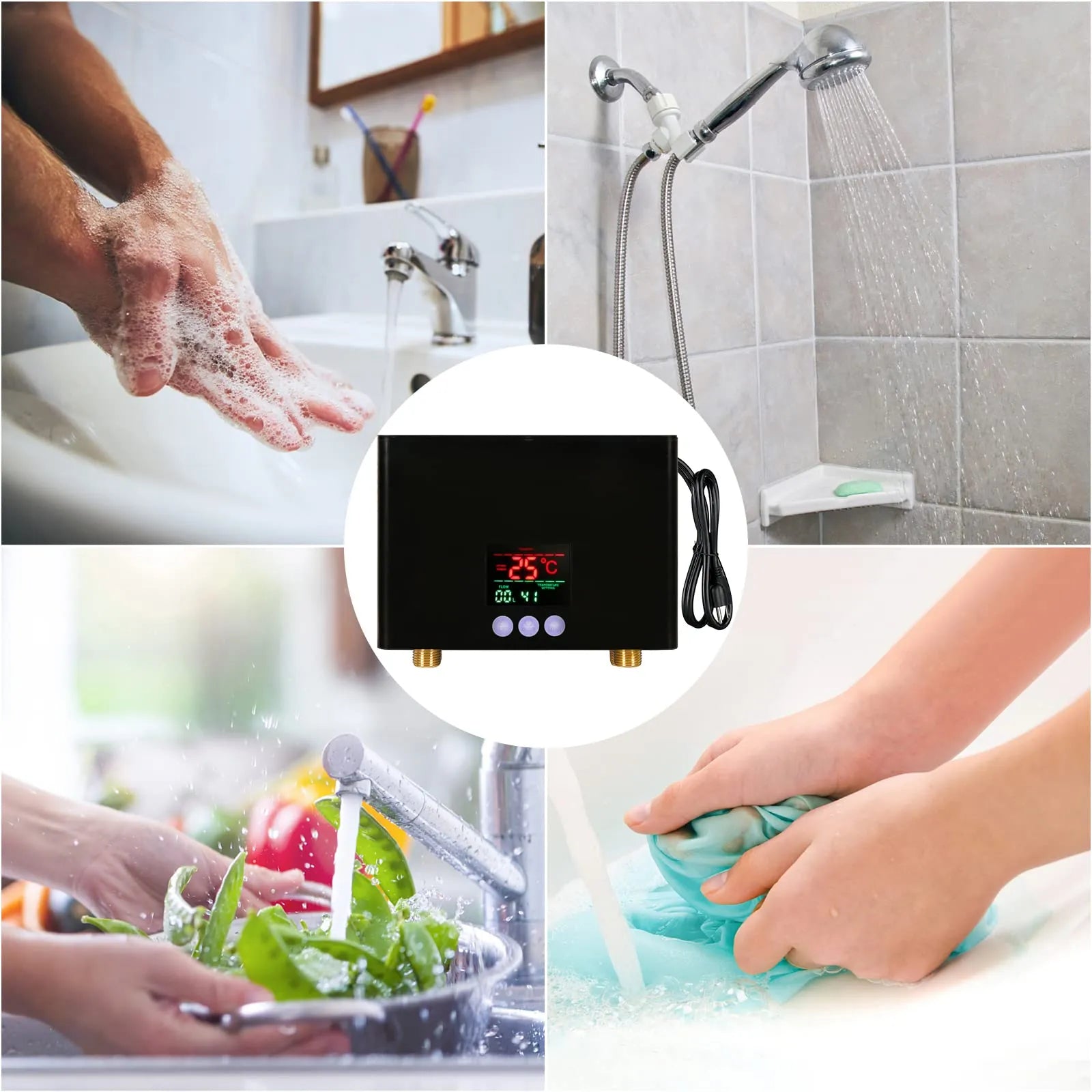 3000W Instant Electric Hot Water Heater Thermostatic Washing Heating with Remote Control LED Display for Home Kitchen Bathroom