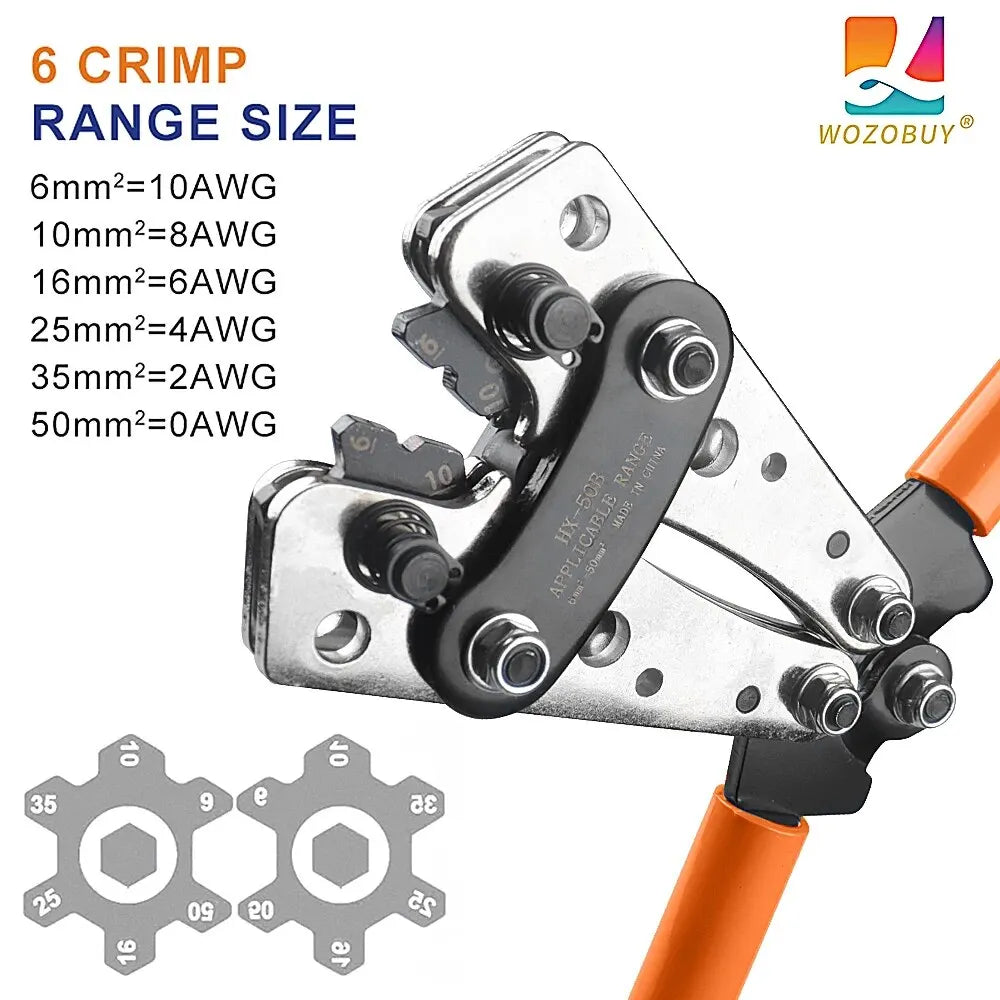 AliExpress Collection Crimping Pliers 6-50mm²/AWG 10-1/0 Tube Terminal Crimper Hex Crimp Tool Battery Cable Lug Cable Hand Tools