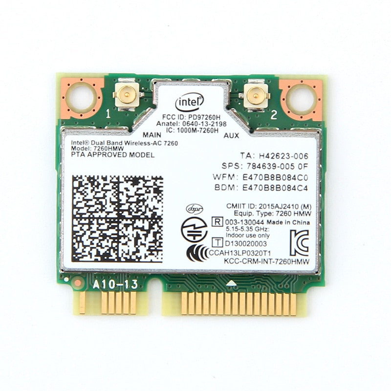 Dual Band Wireless Card For Intel 7260 7260HMW ac Mini PCI-E 2.4G/5Ghz Wlan Wifi Bluetooth-compatible 4.0 802.11ac/a/b/g Antenna