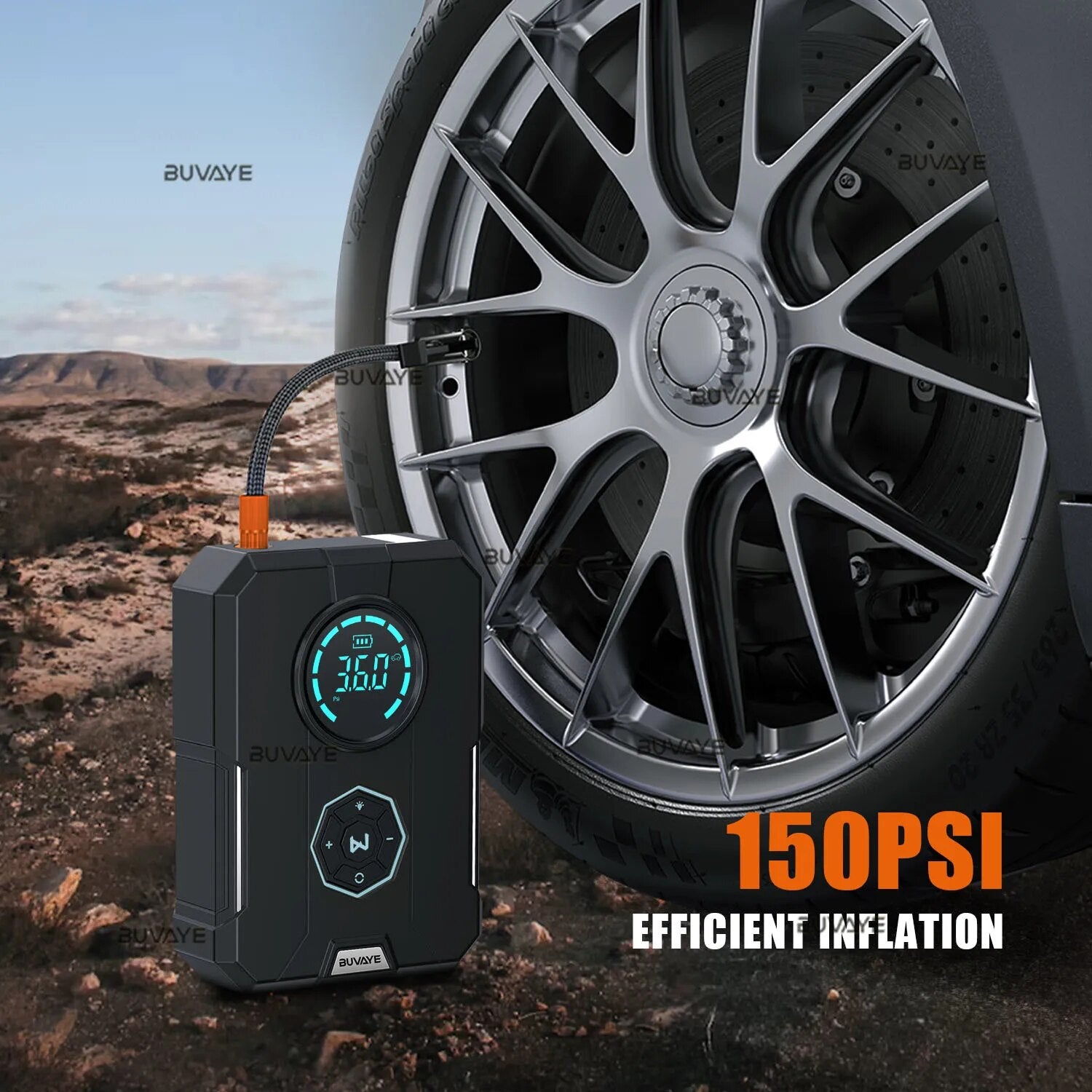 BUVAYE 6 In 1 Car Jump Starter Air Pump Portable Air Compressor Power Bank Cars Battery Starters Starting Auto Tyre Inflator