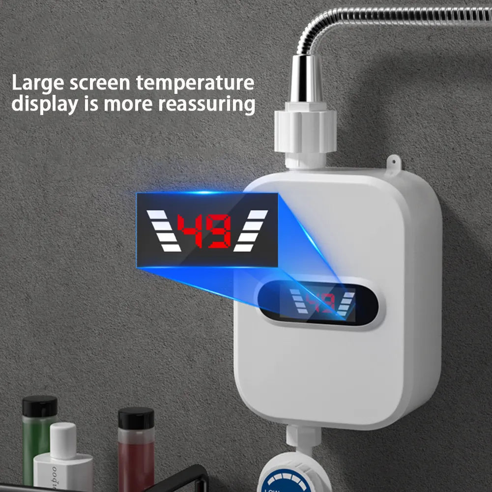Instant Electric Water Heater 304 Stainless Steel Hot Water Heater Shower Automatic Power-Off  LCD Digital for Bathroom