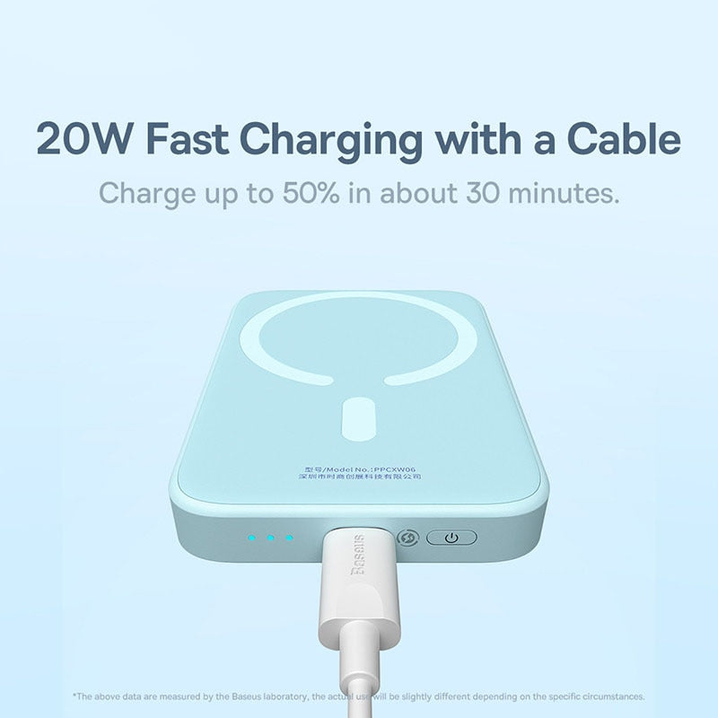 Baseus 20W Magnetic Wireless Charging 6000mAh Power Bank, 14.7mm Non-slip Silicone Casing, Fast Charging For iPhone 8-14 Series