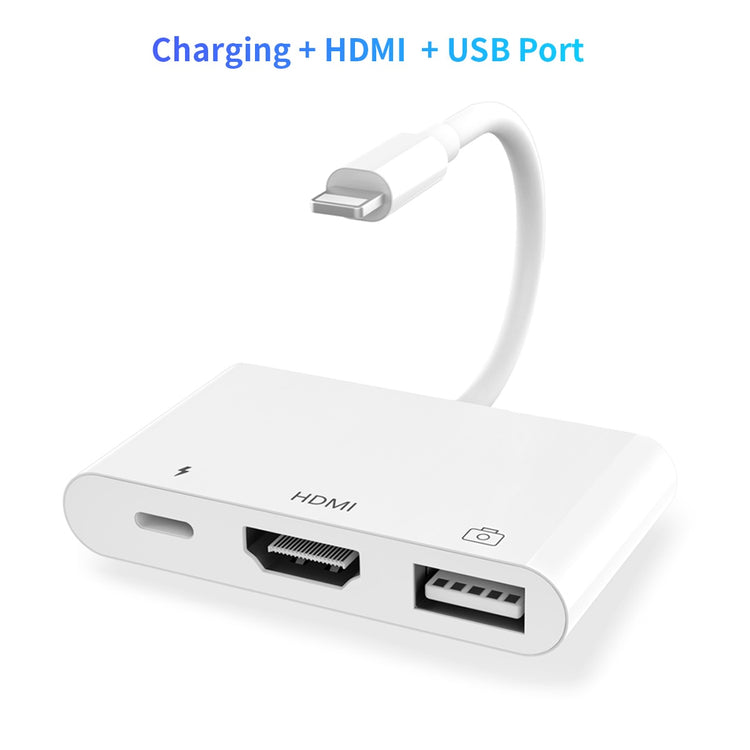 Lightning to HDMI Digital Av Adapter Dual USB/OTG Hub for iPhone/iPad to 1080p TV Mic Audio Live-Stream Converter with Charging