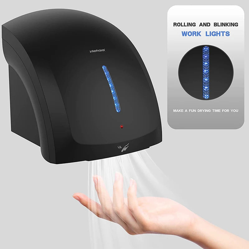 interhasa! Automatic Commercial Hand Dryer 1800W High Speed with LED Work Light Plug in Hand Dryers for Bathrooms Commercial