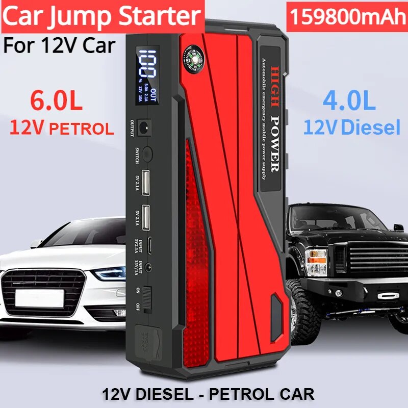 159800mAh Car Battery Emergency Starter Booster Strong Starting For The Car Portable Power Supply External Auto Electric Devices