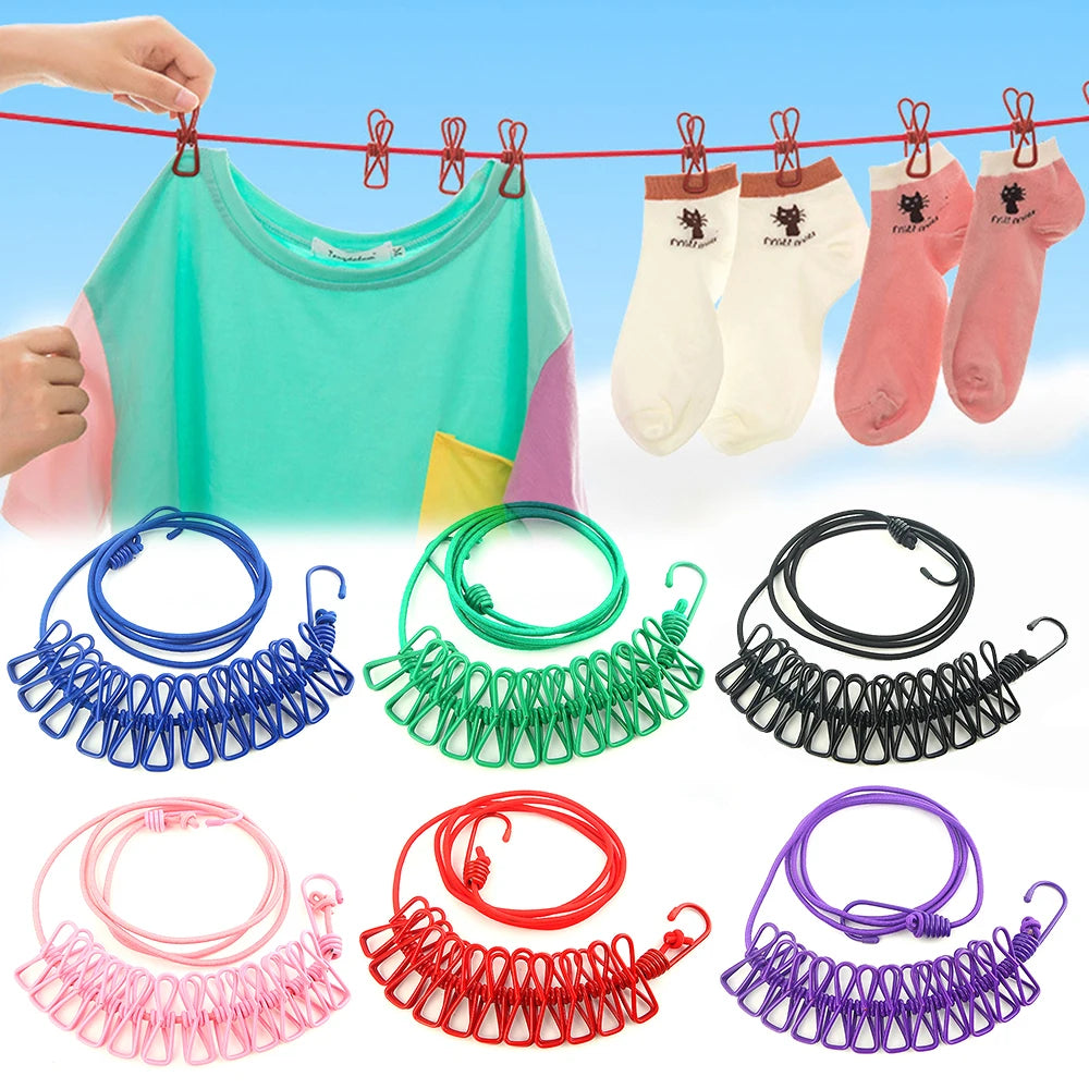 Portable Clothesline Windproof Clothes Rope Drying Rack Cloth Hanging Line Outdoor Camping Traveling Indoor Multifunction Tools