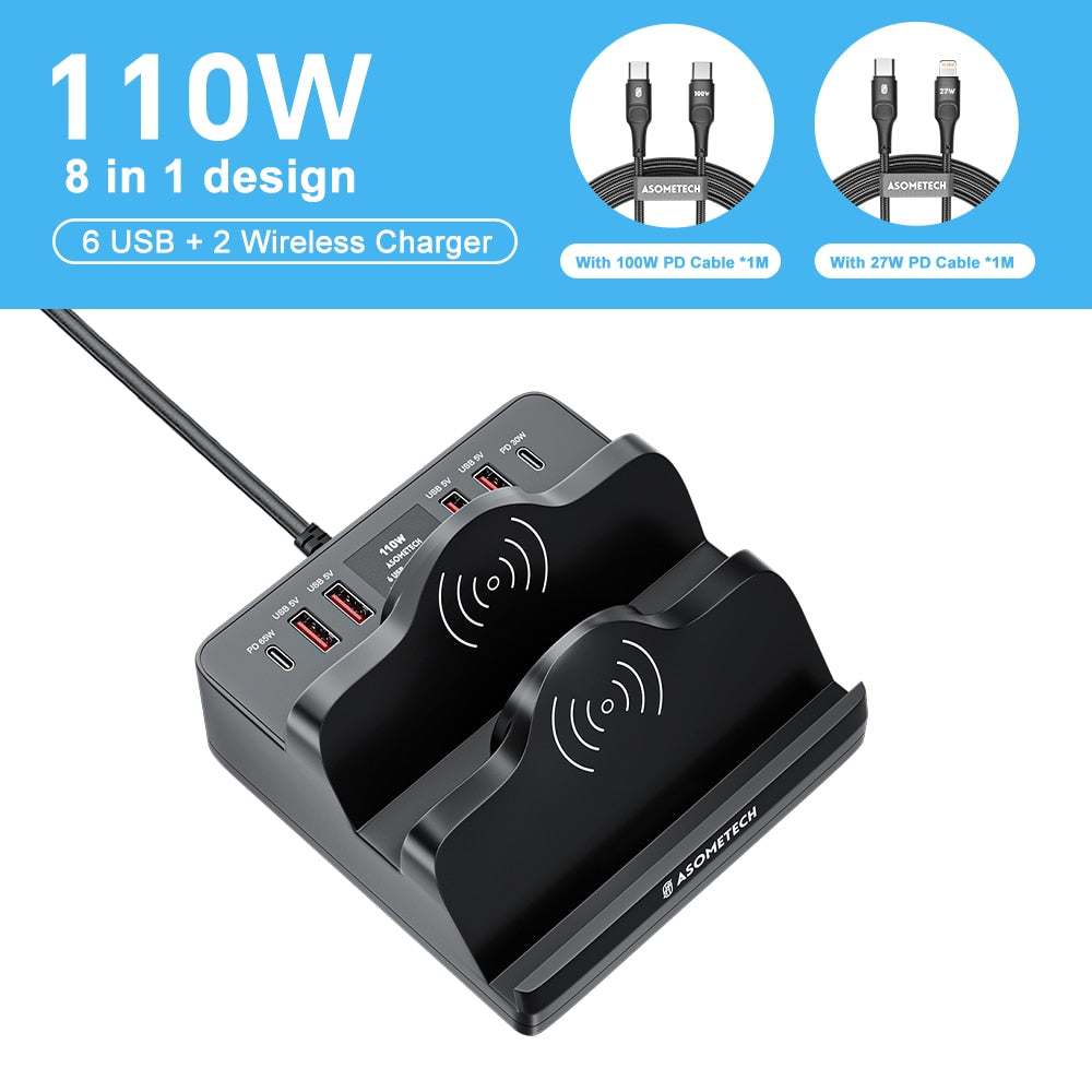 110W USB C Fast Chargers Wireless Charger QC3.0 PD PPS Type C Fast Charging Station for IPhone 14 13 Pro Max IPad Samsung Xiaomi