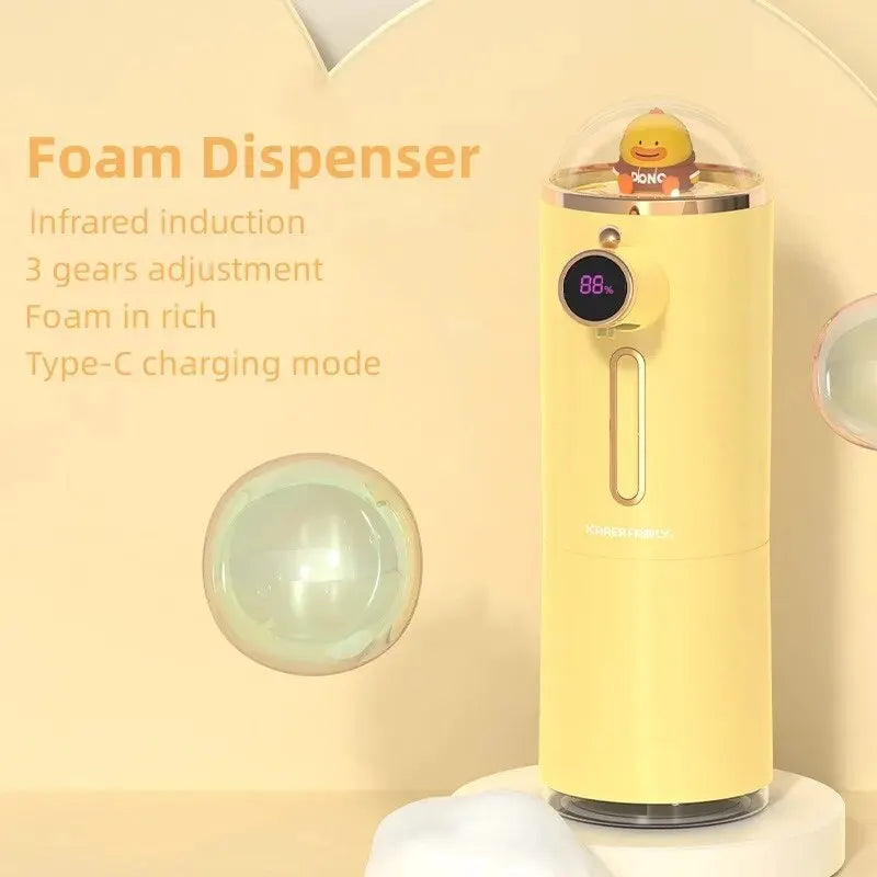 300ml Cute Yellow Duck Automatic Rechargeable Soap Dispenser Foam Cartoon Touchless Hand Sanitizer Bottle ABS Kid Bathroom