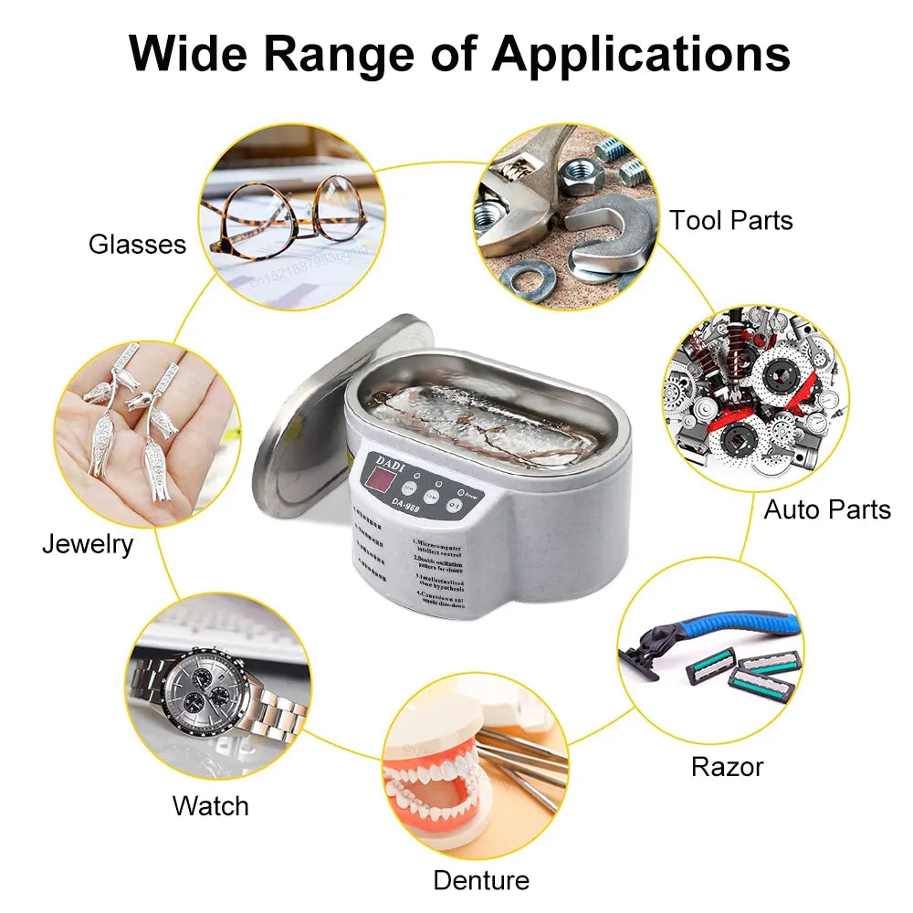 Ultrasonic Jewelry Cleaner 30/50W Sonicator Bath 40kHz High Frequency For Ring Glasses Watches Denture Washing Cleaning Machine