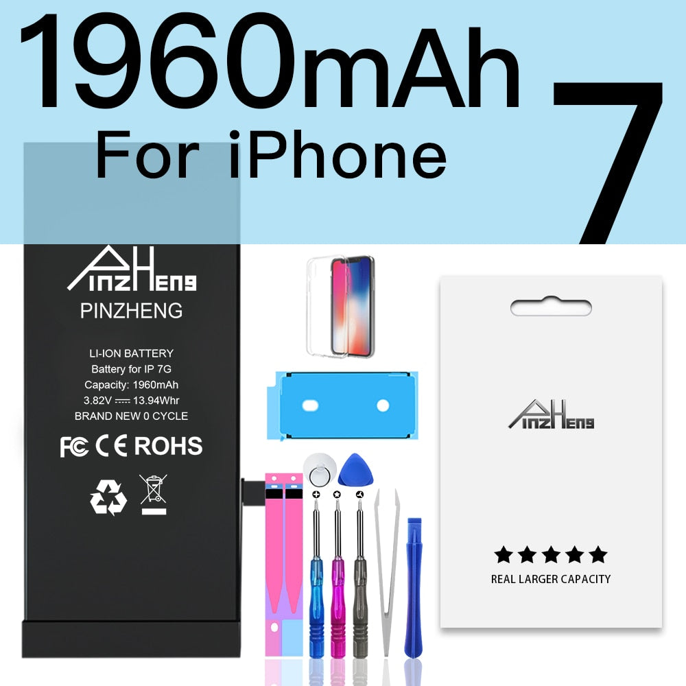 PINZHENG Original High Capacity Battery For iPhone 5S SE 5 6 6S 7 8 Plus Phone Replacement Batteries Warranty One Year Bateria