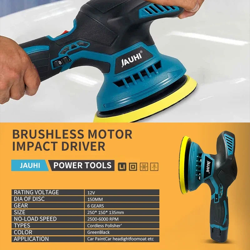 JAUHI 6000RPM Cordless Mini Polisher 6Gears Car Polishing Machine 12V Electric Cars Polish Machines Adjustment Speeds Power Tool
