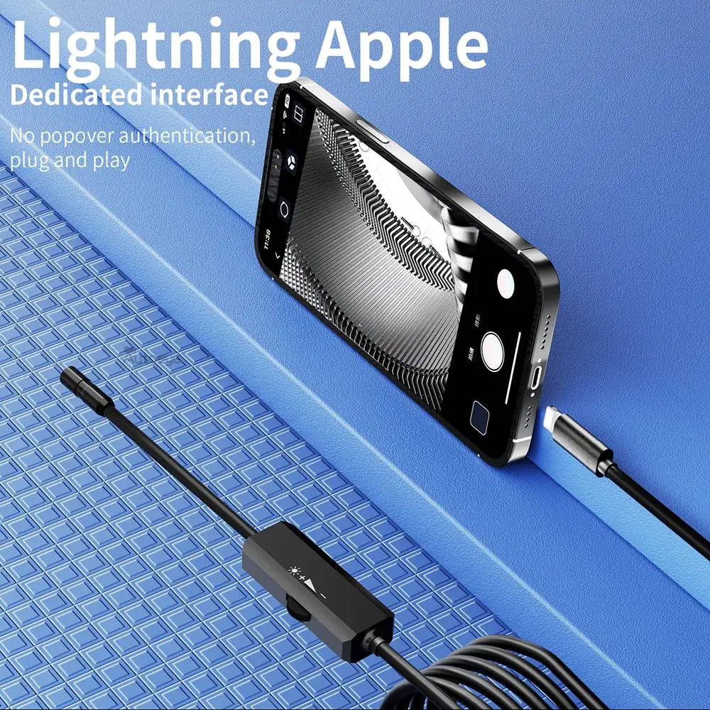 Endoscope Camera For iPhone APPLE Lightning 8MM Cars Endoscopic IP68 Waterproof 8 LEDs Borescope Inspection iPhone14 iPad iOS