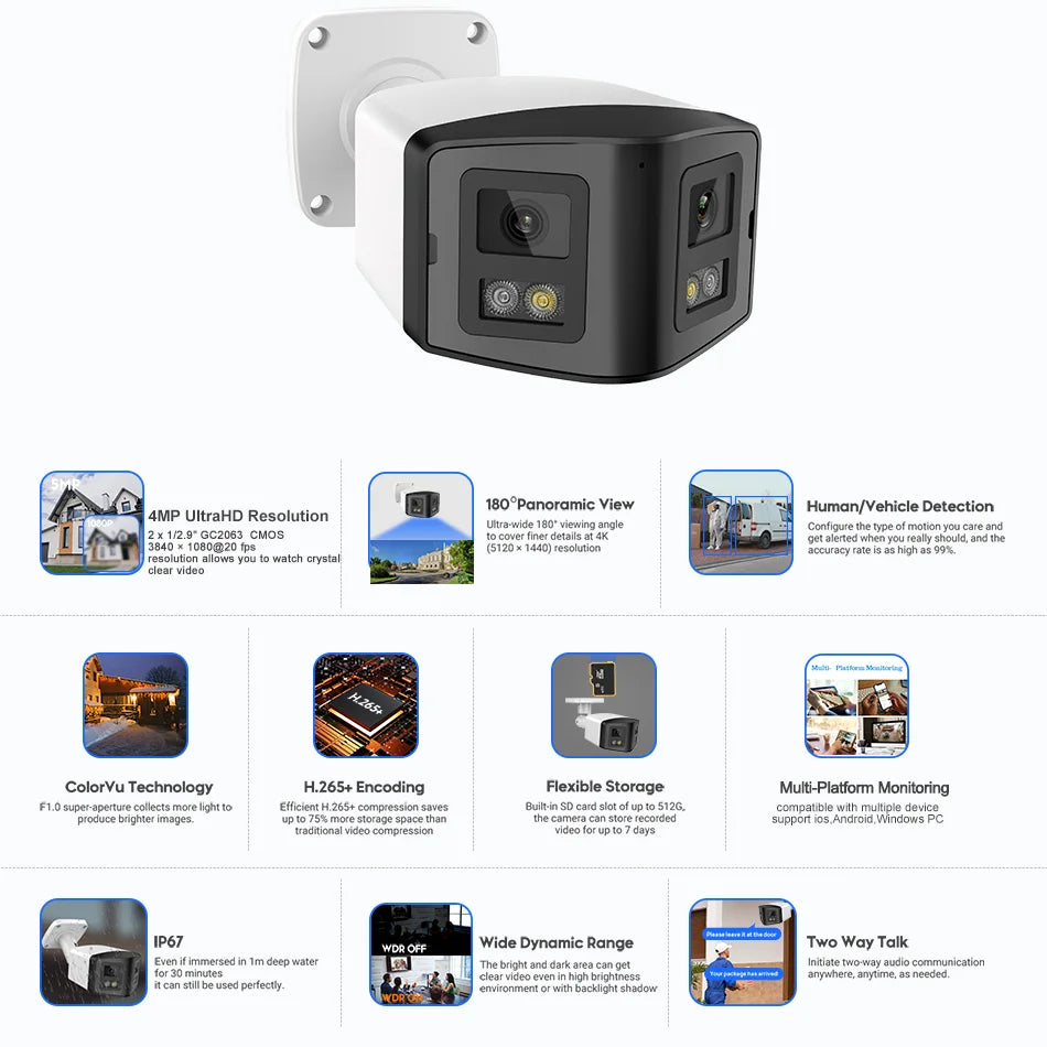 Hik Compatible 4MP Panoramic Colorvu IP Camera Built-in MIC Speaker Human Detection SD Card Slot WDR Surveillance IP Cameras APP