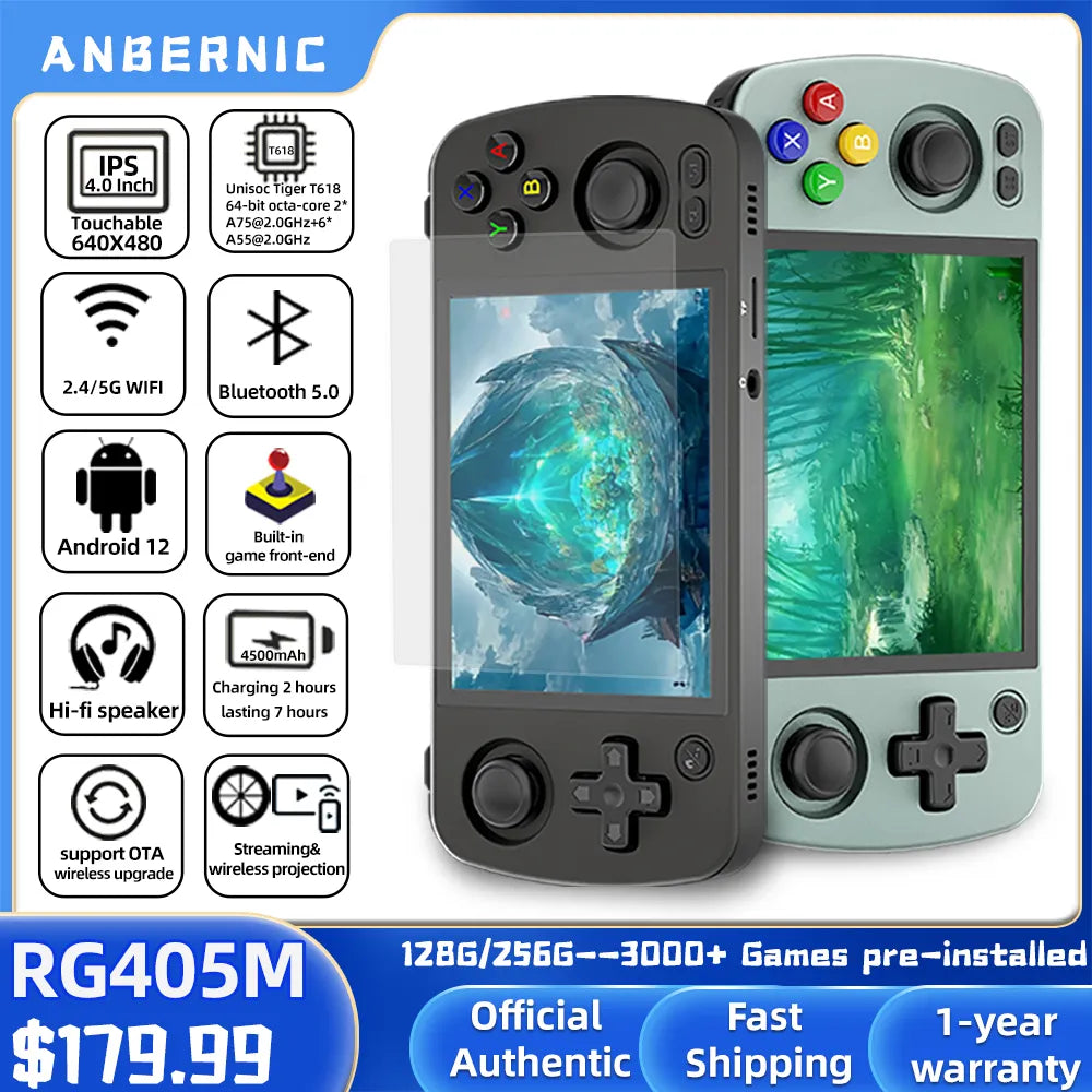 ANBERNIC RG405M Metal Handheld Game Console Android 12 System Unisoc Tiger T618 4 Inch IPS Screen Game Player Support OTA Update