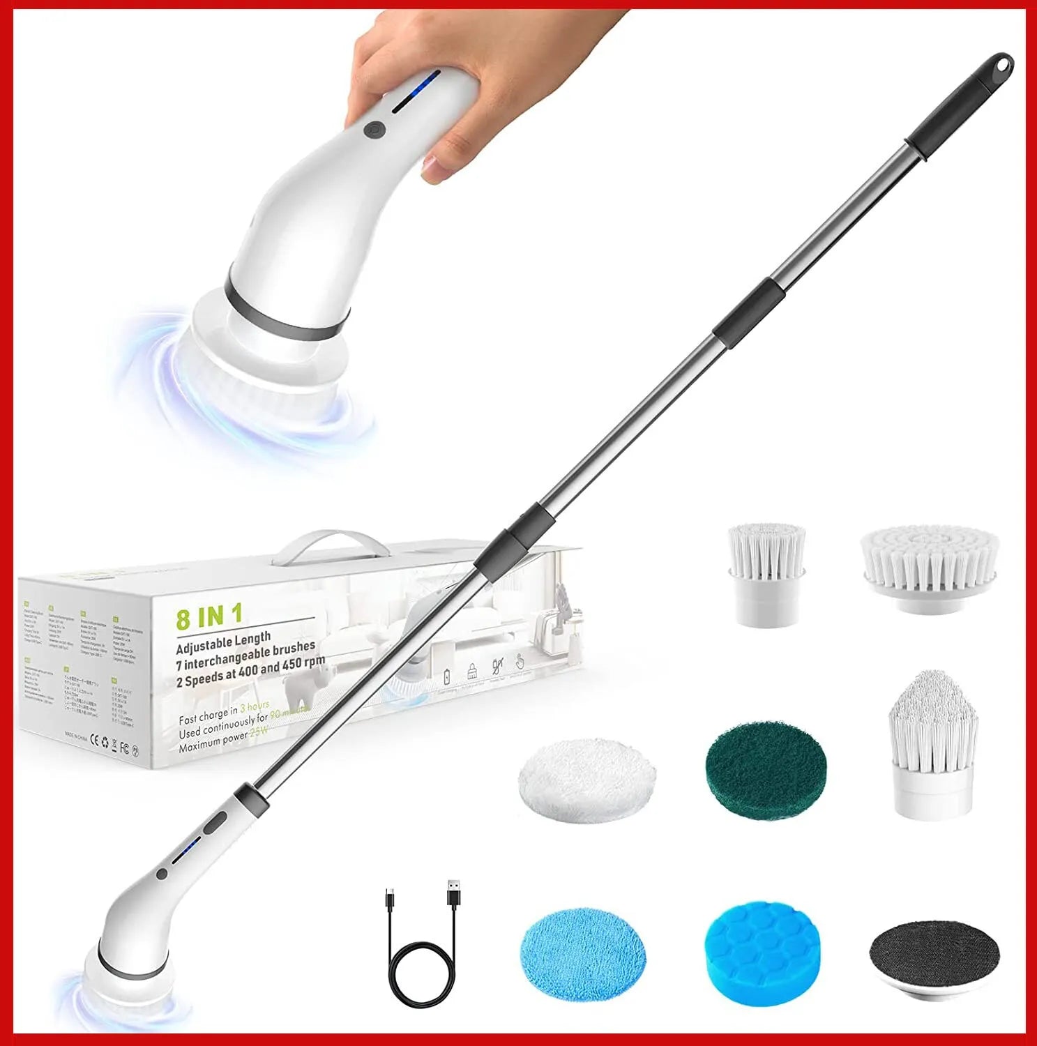 8-in-1 Multifunctional Electric Cleaning Brush USB Charging Bathroom Wash Brush Kitchen Cleaning Tool Household Cleaning Brush