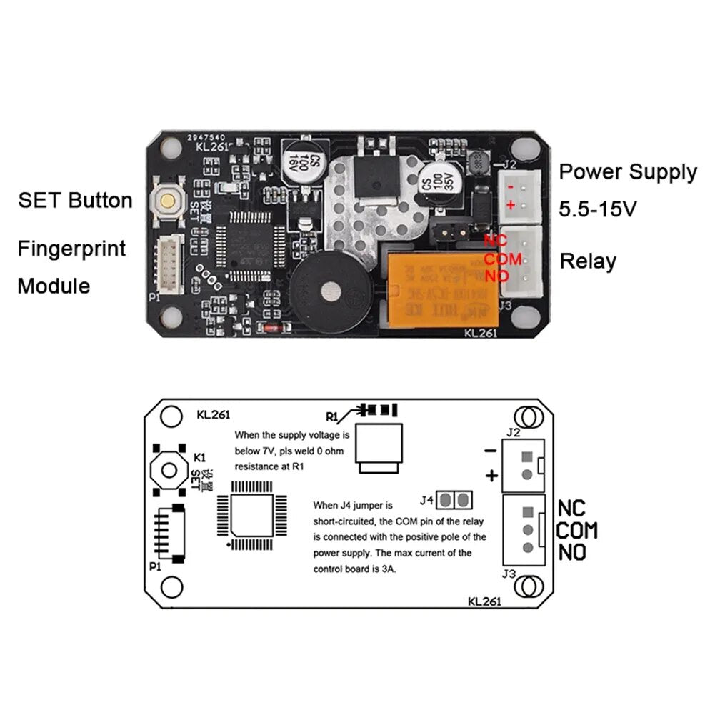 KL261 R558 DC5.5-15V Realy Output Low Power Consumption Fingerprint Access Control Board with - Mode