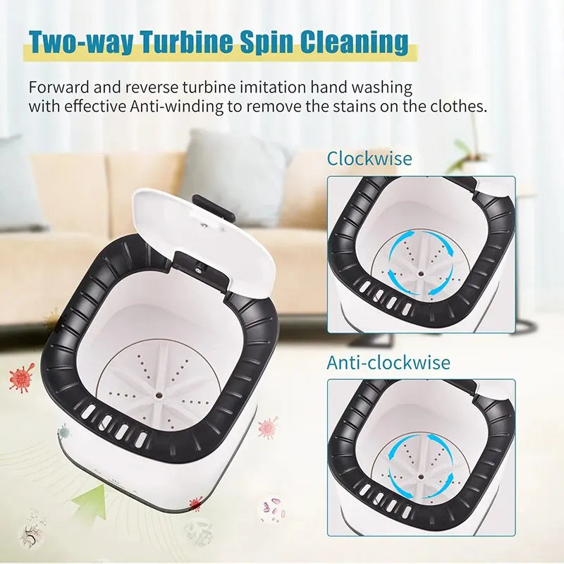 Portable Washing Machine for Underpants Underwear Sock 2L Capacity Mini Laundry Machine Turbine Washer for Home Dormitory
