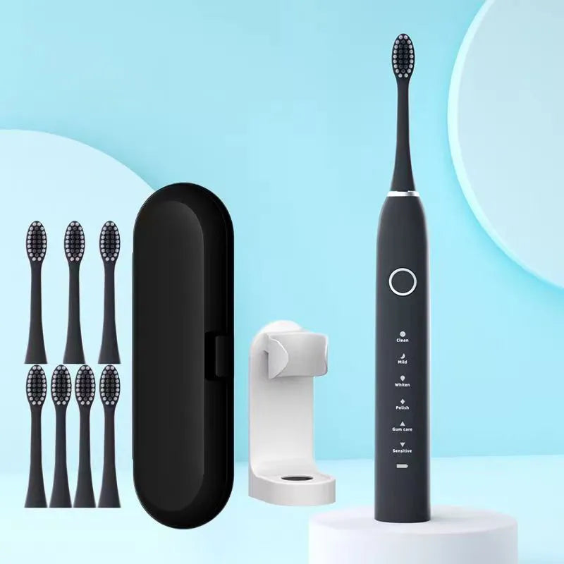 Ultrasonic Electric Toothbrush Sonic Rechargeable for Adults 6 Speed Smart Timer with 4/6/8 Replace Brush Head Travel Box Holder