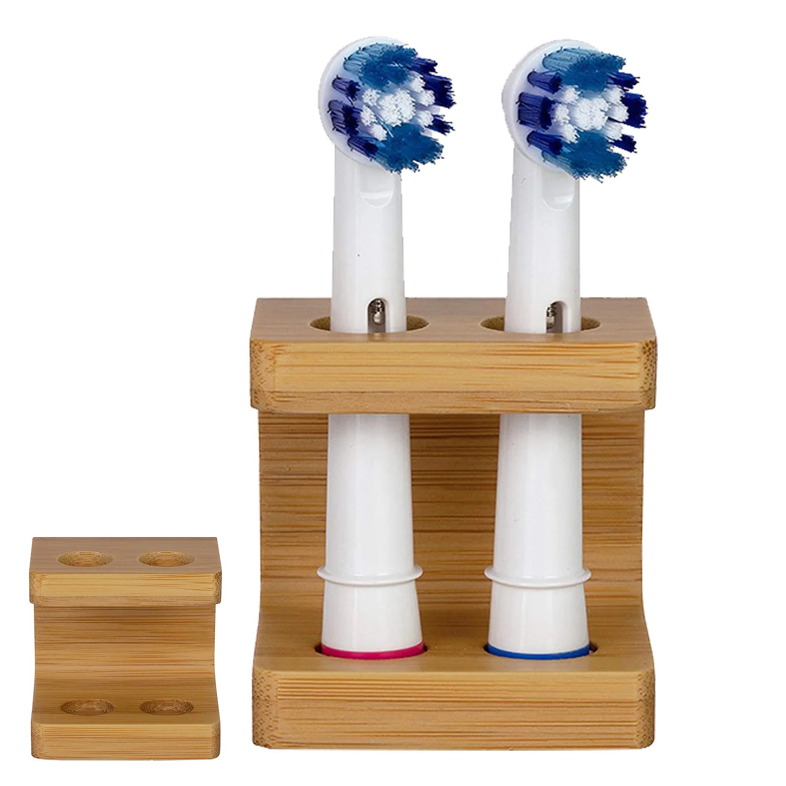 Natural Hotel Mini Multi Slots Bamboo Stand Space Saving Bathroom Electric Toothbrush Head Holder Non Slip Durable Freestanding