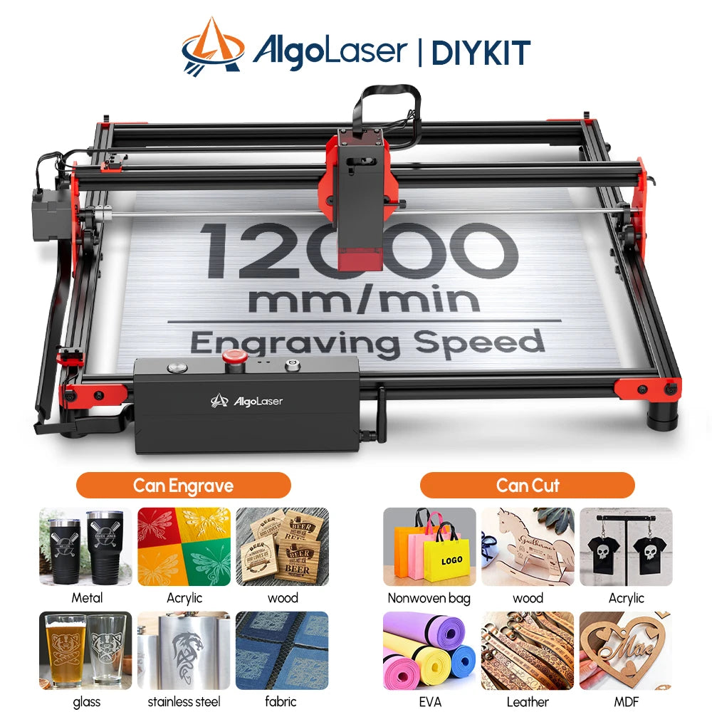 AlgoLaser 10W Laser Engraving Cutting Machine With Rotary Roller Wifi Off-line Control Powerful Metal Glass CNC Engraver Cutter