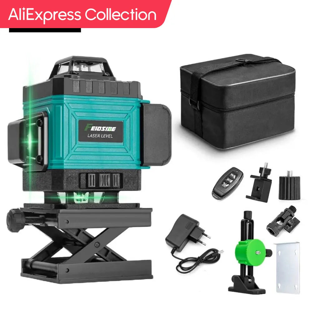 AliExpress Collection FEIDSIDE 16/12 Lines 4D Laser Level Green Line SelfLeveling 360 Horizontal And Vertical Super Powerful