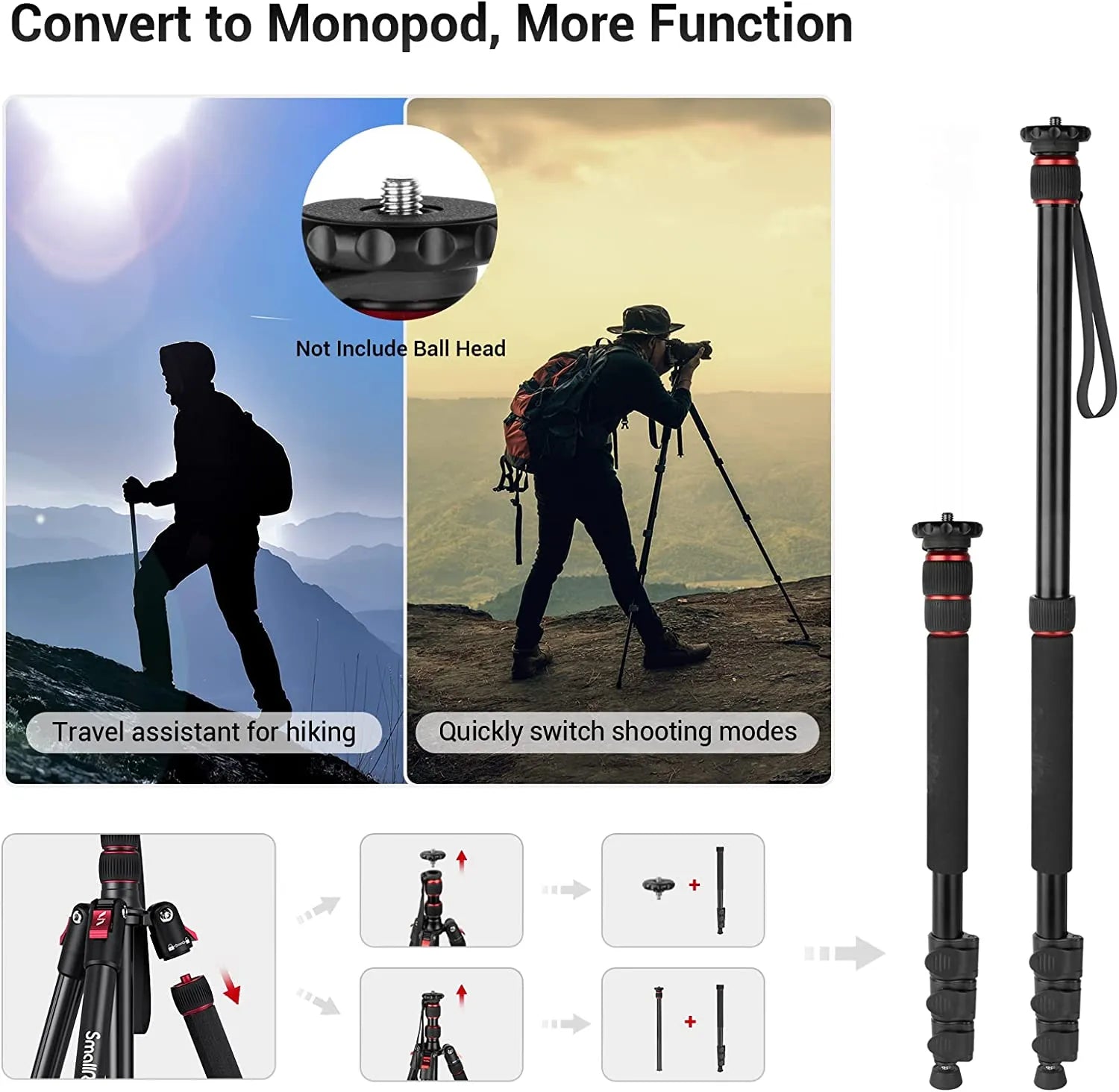 SmallRig 68" Camera Tripod Foldable Aluminum Tripod Monopod Compatible with 1/4"-20 and 3/8"-16 Video Head for Sony Camera 3983