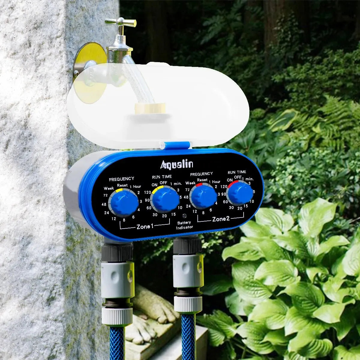 Ball Valve Two Outlet Automatic Watering Four Dials Water Timer 0 Pressure Garden Irrigation Controller for Garden, Yard