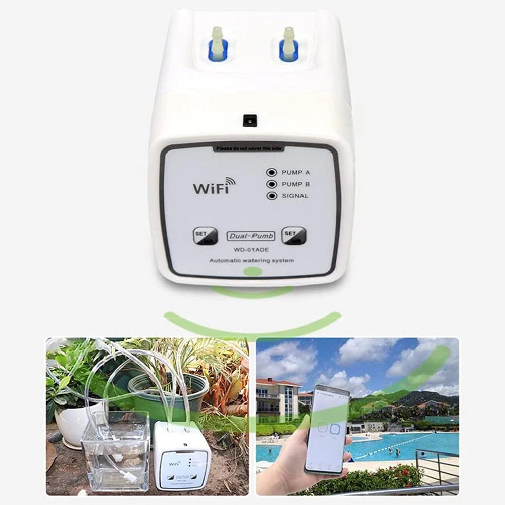 WiFi Intelligent Automatic Plants Watering Kits Garden Drip Irrigation Watering Device Double Pump Controller Works with Tuya