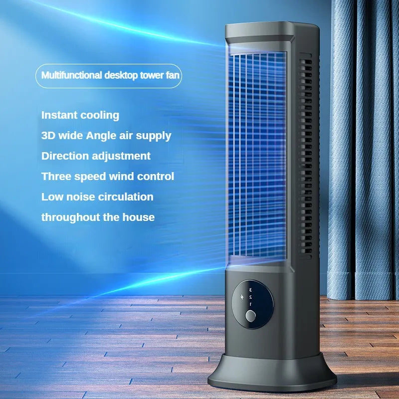 Table Tower Fan Portable Rechargeable Air Conditioner Desktop Bladeless Fan Wireless Air Cooling Electric Tower Fan for Summer