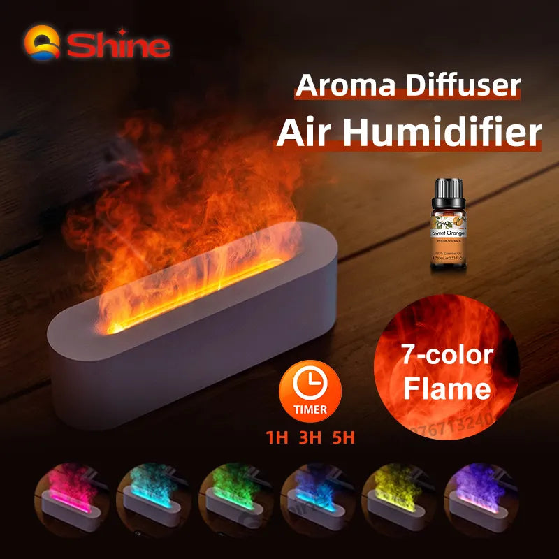 2023 Flame Aroma Diffuser Air Humidifier Ultrasonic Cool Mist Maker Fogger Led Essential Oil Diffuser 7-color Flame Humidifier