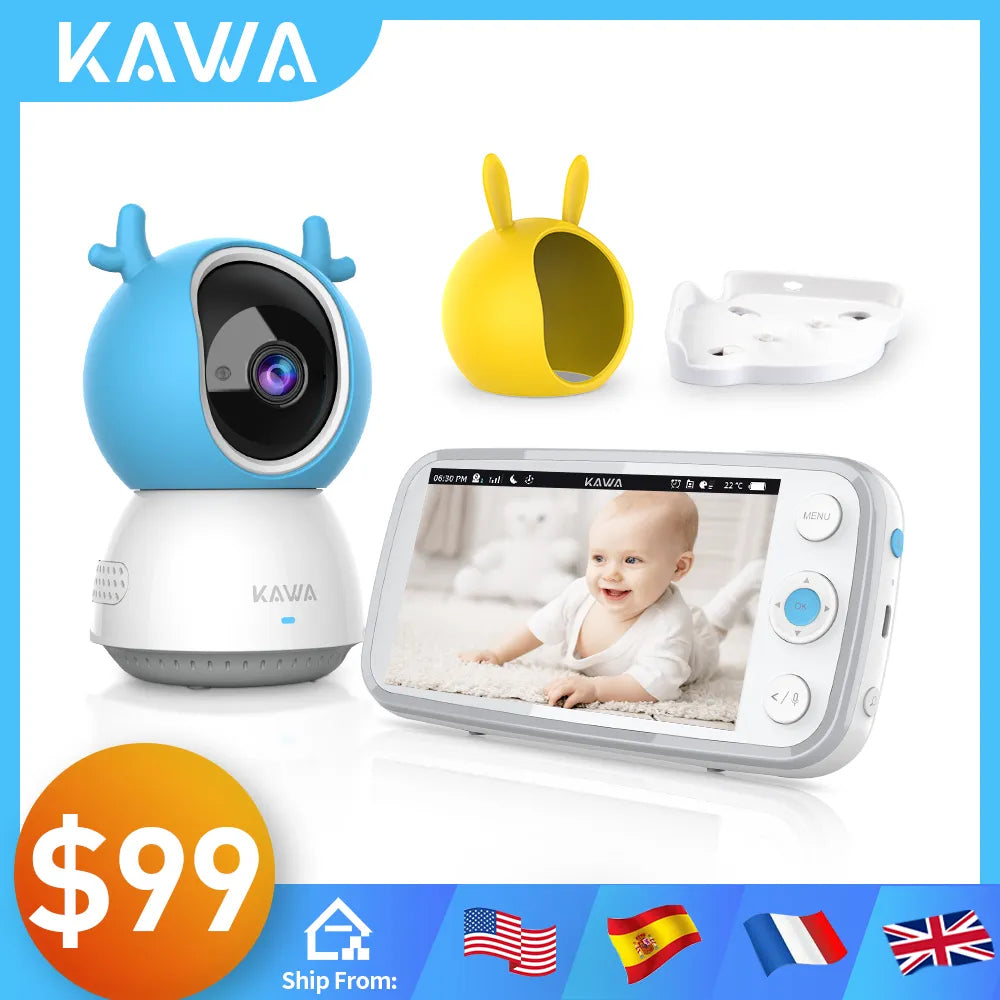 KAWA 5 Inch Baby Monitor with Camera Audio Nanny Security Wireless Sreen Video Intercom Night Vision 20Hrs Battery 1000ft Range