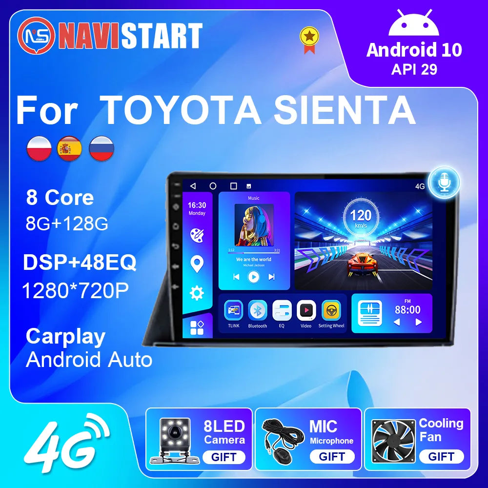 NAVISTART For toyota Sienta 2016-2021 Car Radio Android 10 Auto Carplay 4G WIFI GPS Navigation Multimedia Player 2Din DVD Player