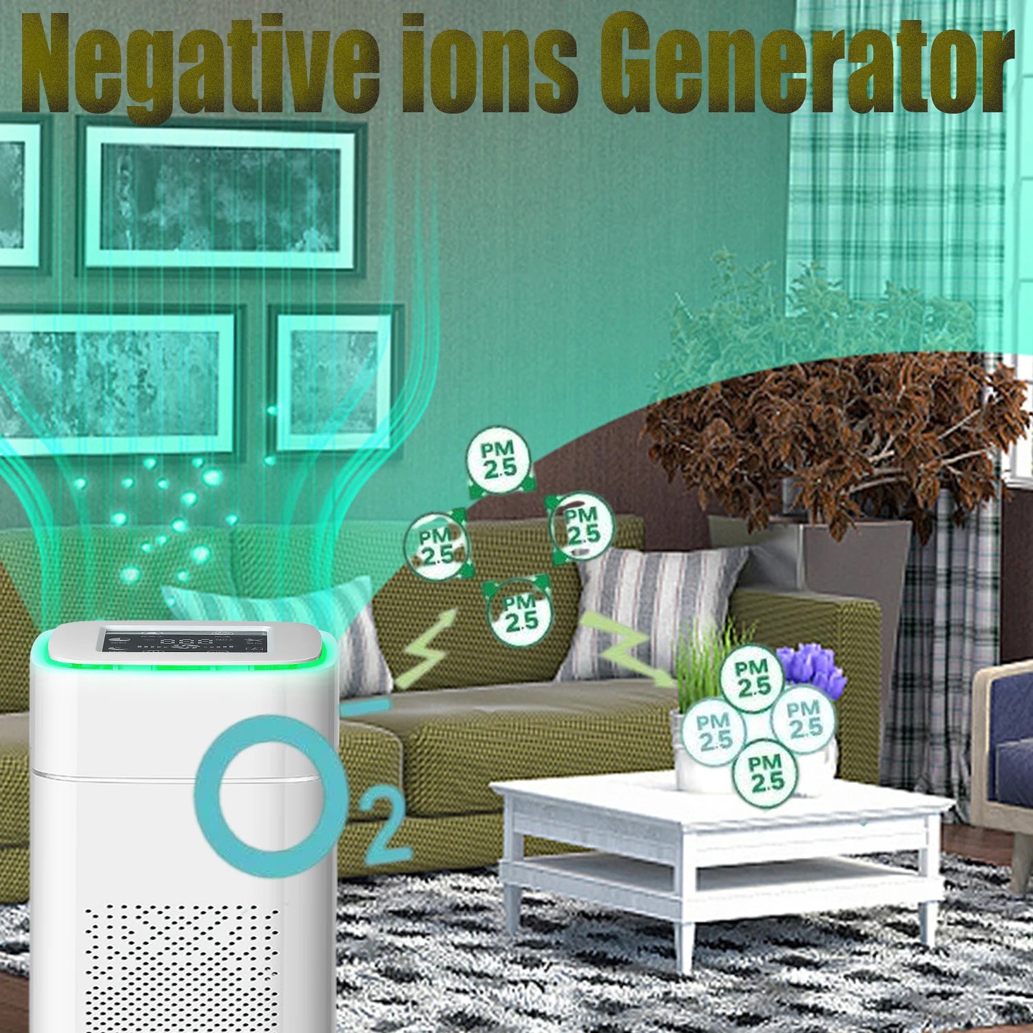 Air Purifier,Negative Ion UV Generator,Smart Air Detection,HEPA Activated Carbon Sterilization Filter Home Smoke Dust Remover