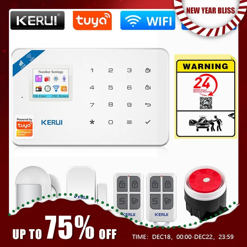 KERUI Tuya Smart WIFI GSM Security Alarm System Works With Alexa Home Burglar Motion Detector Smoke Door Window Sensor APP