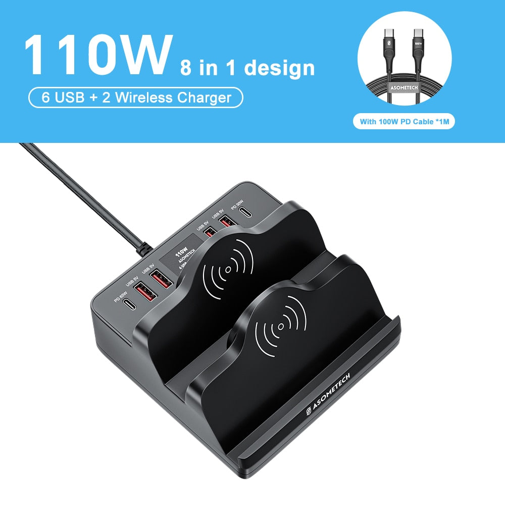 110W USB C Fast Chargers Wireless Charger QC3.0 PD PPS Type C Fast Charging Station for IPhone 14 13 Pro Max IPad Samsung Xiaomi