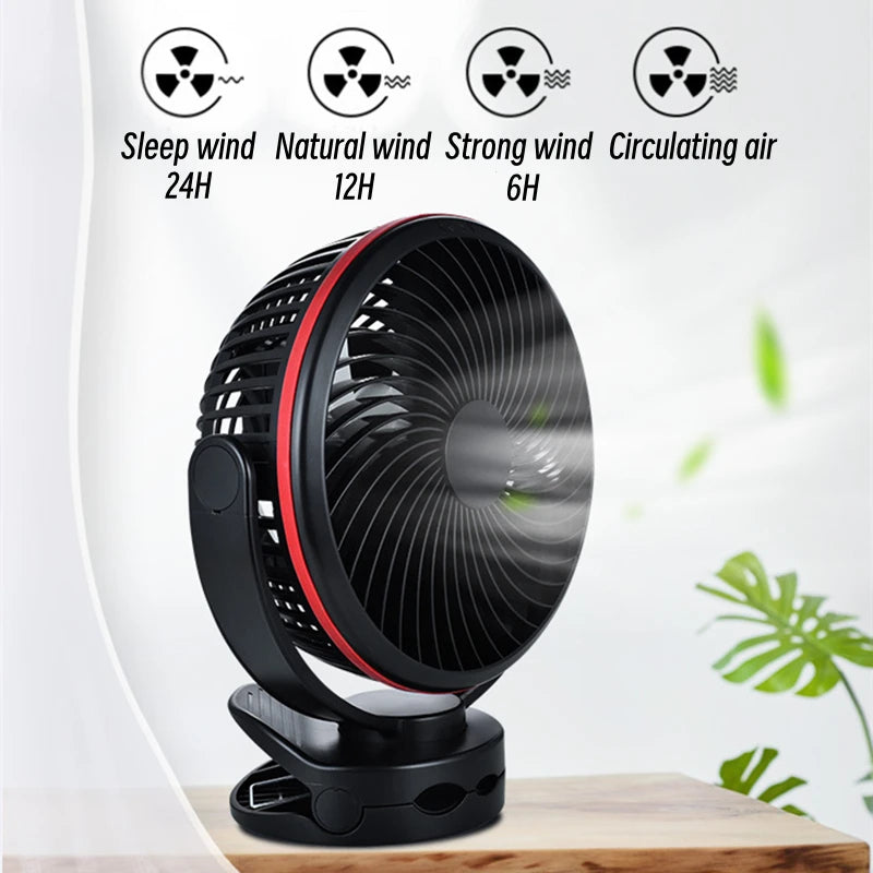 10000mAh Outdoor Camping Portable Clip Fan USB Rechargeable Electric Table Fan for Home Air Cooling Fan Circulating Ventilator