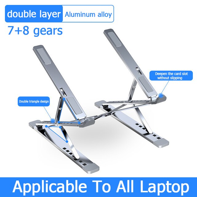 Aluminum 9 Levels Double Adjustable Height Vertical Folding Raised Layer Laptop Stand For iPad MAC Book