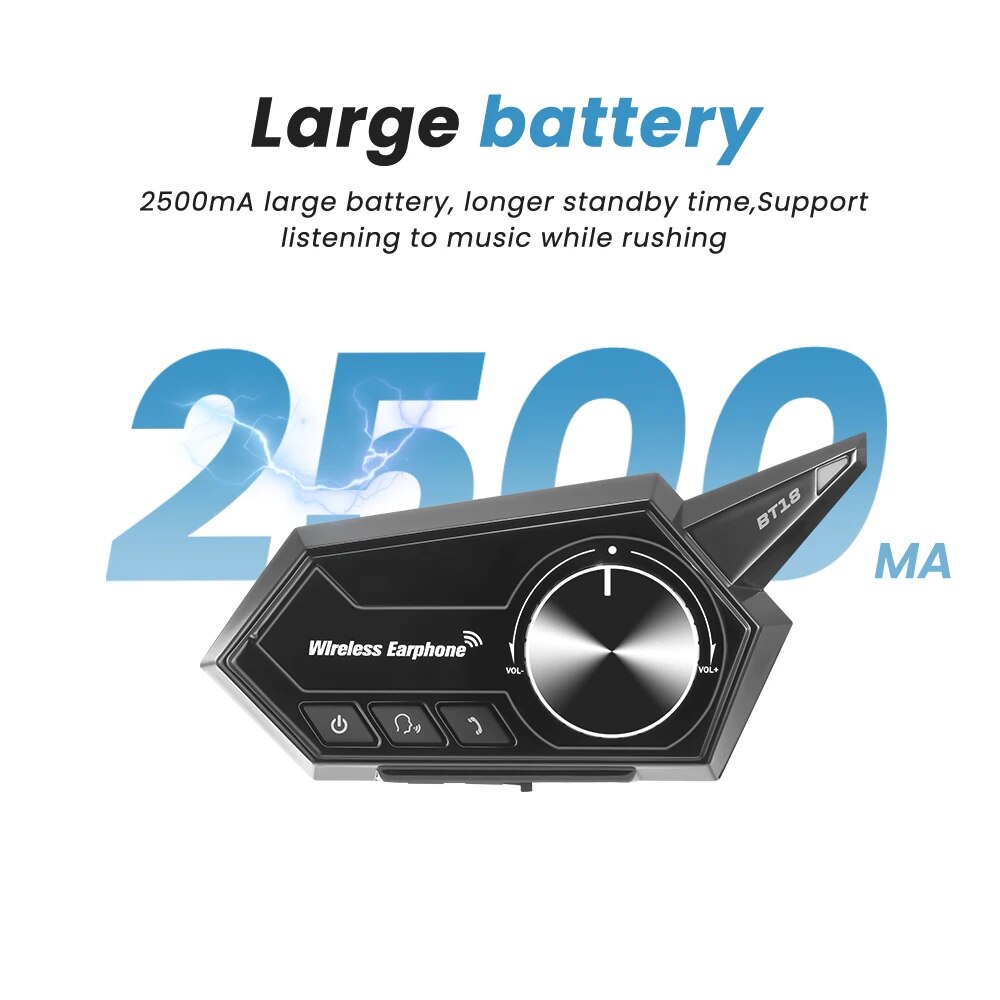 BT18 Motorcycle Helmet Bluetooth 5.0 Headset Waterproof Wireless Earphones Hands Free Call Kit for Motorbike Helmets