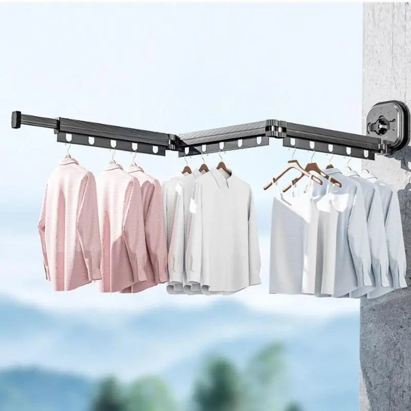Folding Clothes Hanger Wall Mount Retractable Cloth Drying Rack Indoor Outdoor Space Saving Aluminum Home Laundry Clothesline