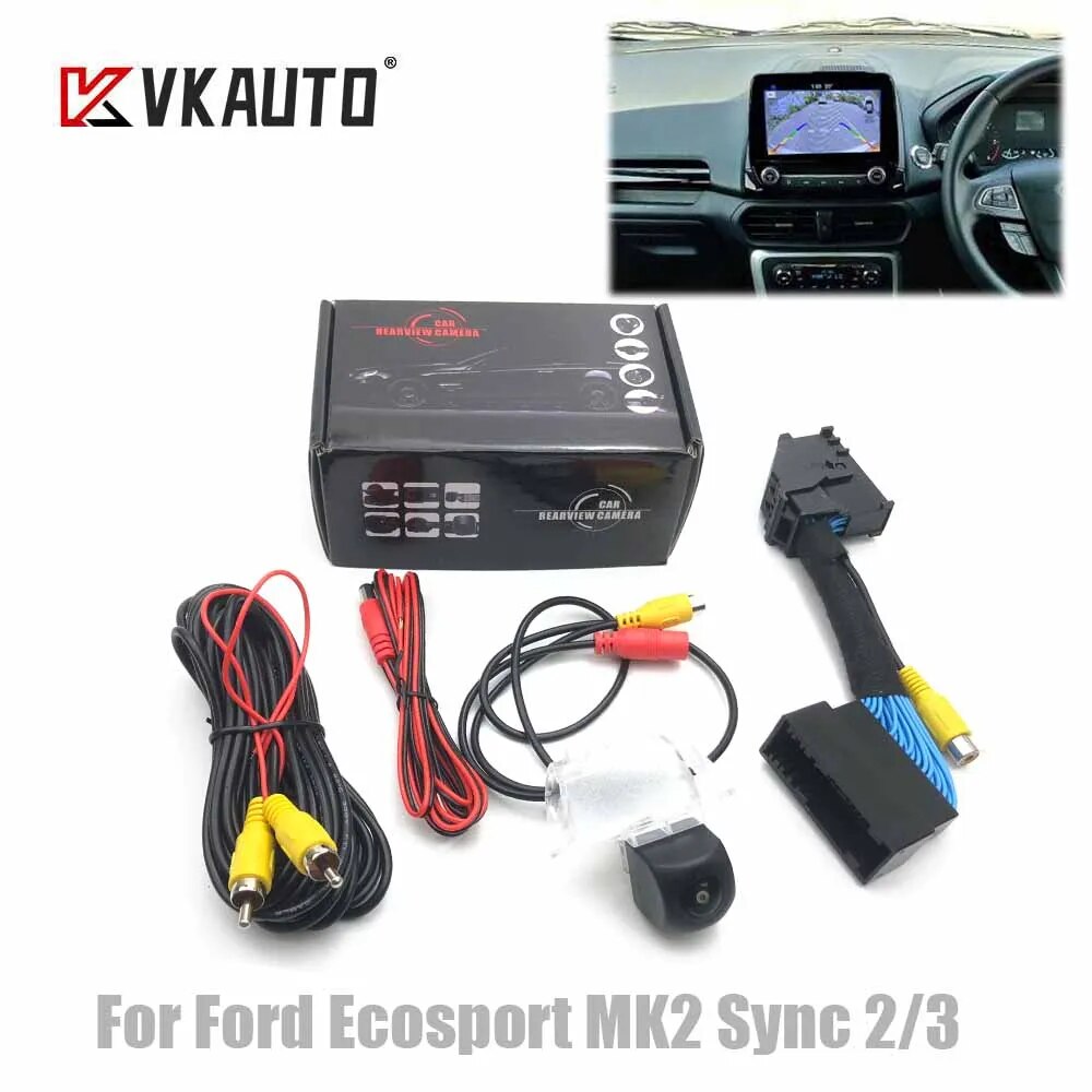 VKAUTO Rear View Camera For Ford Ecosport MK2 Sync  2013~2021 Adapter Cable Backup Parking Reversing Camera kit CCD HD