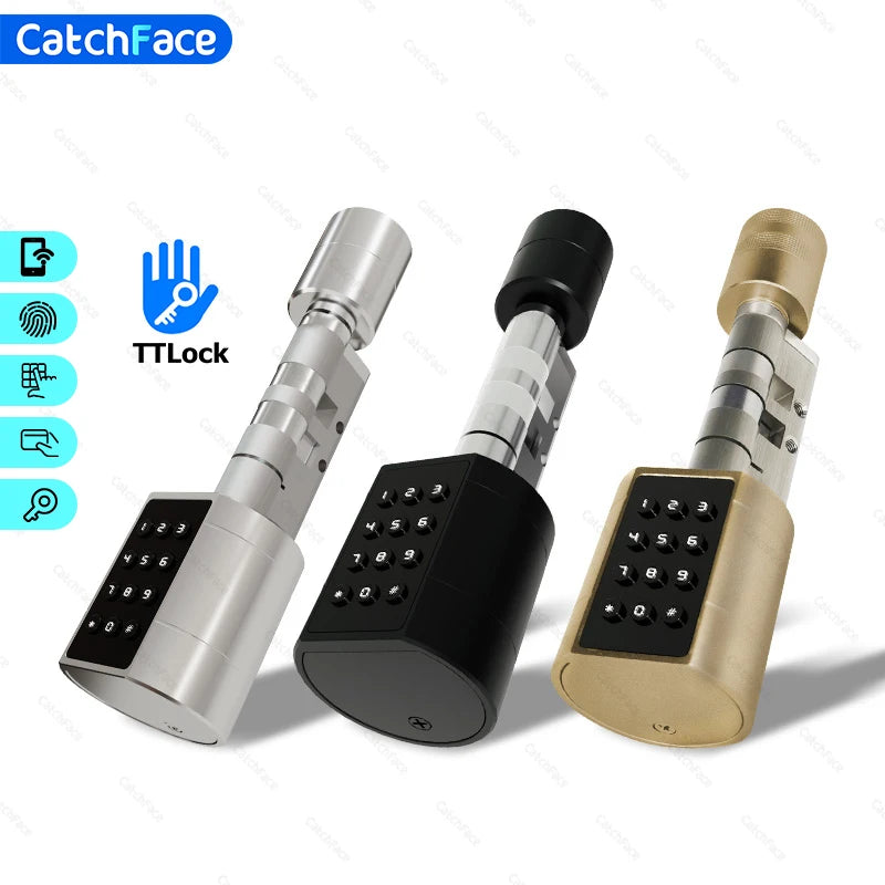Catchfcae New Adjustable Replacement TTLock APP Fingerprint FRID Card Password Cylinder Electronic Smart Door Lock Digital