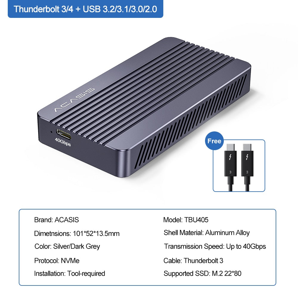Acasis Thunderbolt 3 40Gbps High-Speed SSD Case NVME Enclosure M.2 Case HD For Notebook Desktop External Hard Driver Type C
